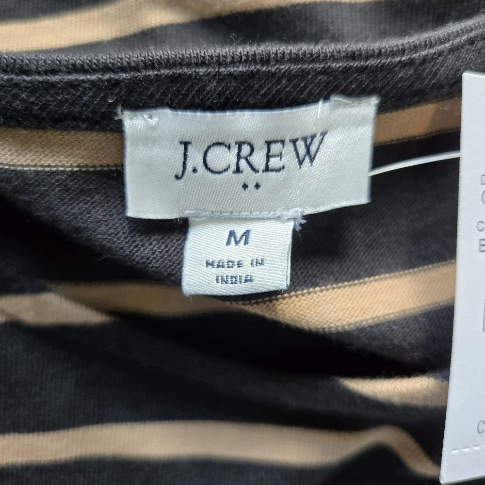 J.Crew Striped Button Shoulder Shift Mini Casual Dress Medium Black Tan NWT